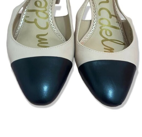 Sam Edelman Cream Black Two Tone Leah Cap Toe Slingback Pump Sandal Size 6 - Picture 5 of 11